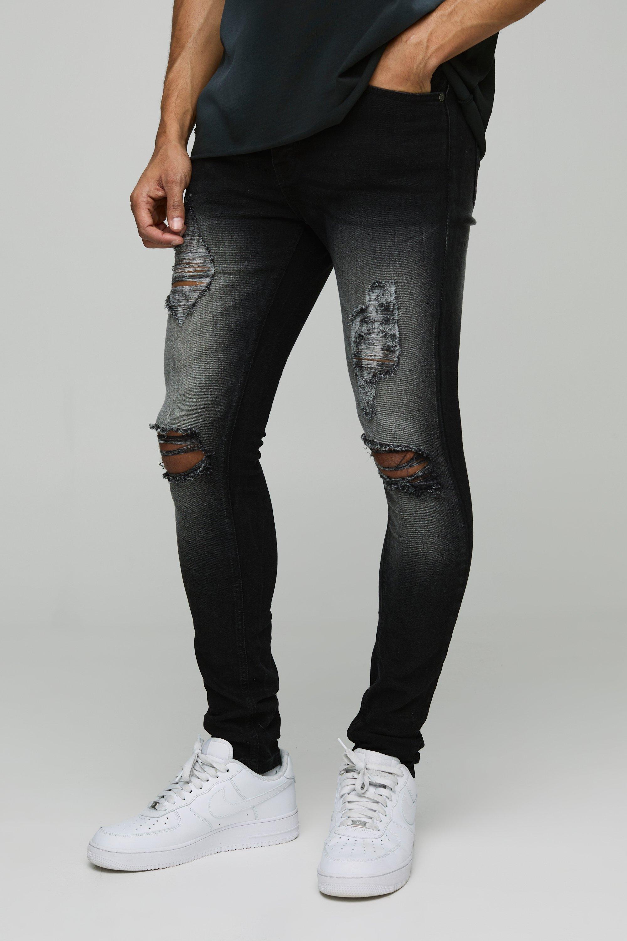 Super Skinny Washed Black Ripped Jeans